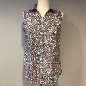 Talbots Multicolor Paisley Sleeveless Button-down